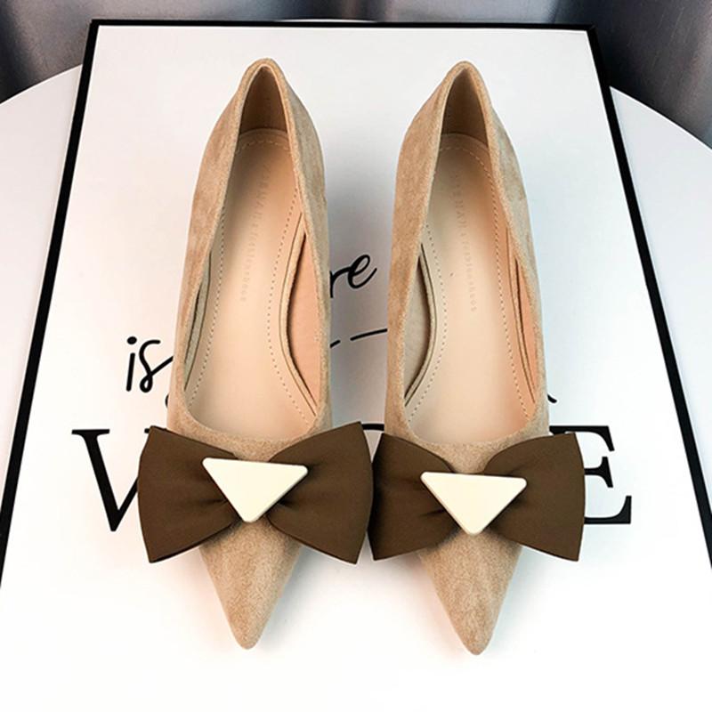 Fashion Elegant Butterfly Knot Design Women Pumps Pointed Toe Thin High Heels High Quality Cow Suede Upper Women Loafers Office Shoes