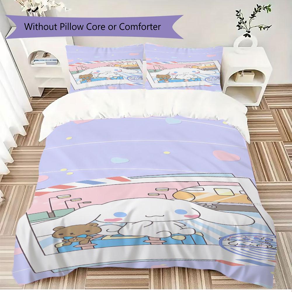 

Cute Cinnamoroll Pattern 3PCS Bedding Set Anime Style Soft Bed Set Duvet Cover Pillow Case For Girls Children Bedroom Home Decor 135x200cm