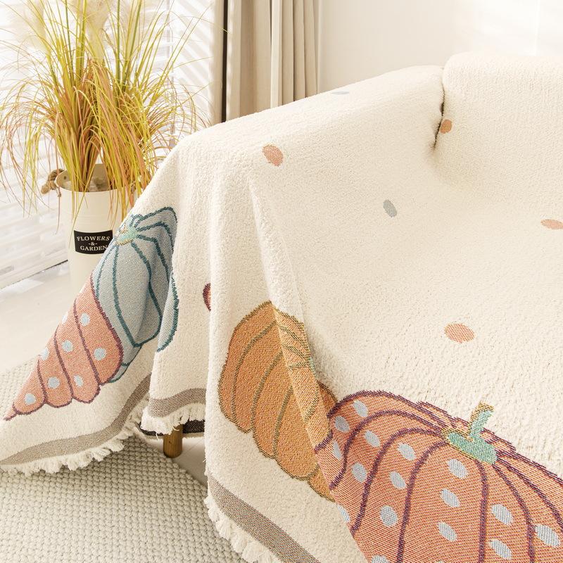 Plüsch Vollbezug Sofa Handtuch Schneeflocken Samt Warm Einteiliger Überwurf Stoff Niedlicher Kürbis Ganzer Sofaüberwurf