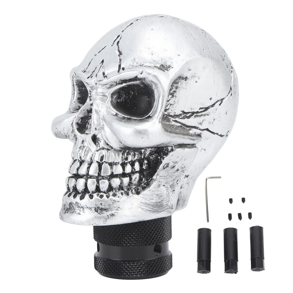 Skull Gear Shift Head Resin Shifter Knob Car Transmission Shifting Stick Handle for Most Manual Vehicles Silver
