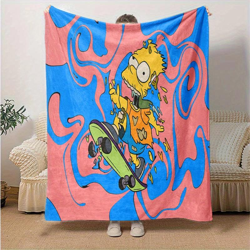 Koc z kreskówki Simpsonowie, Krótki pluszowy, uroczy, ciepły koc, Dekoracja domu w salonie, Sofa, Cztery pory roku, Podróż