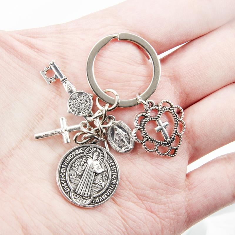Beautiful Heart Design Crucifix Keychain For Everyday Carry Handmade Keyring Accessories For Keys Or Bags