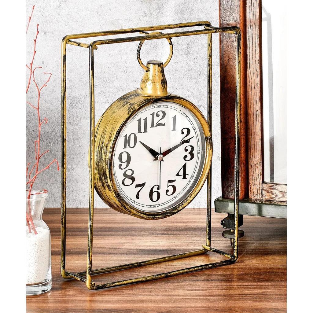 MUYIKA Supera Decorative Metal Table Clock with Silent Mechanism, 23x32 Cm, 3 Different Colors, Home Decoration, Table and Desk Clock, Stylish Clock