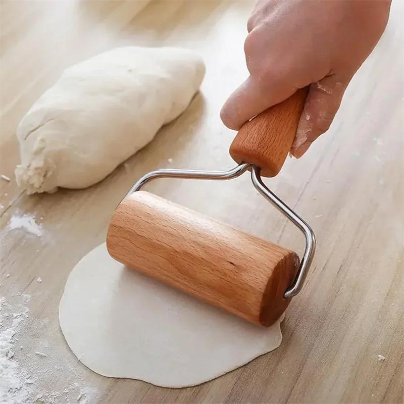 1 Rolling Pin and Pizza Toaster Drum, Wooden Baking and Crushing Nut Biscuits, Kitchen Utensils