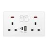 White UK Plug 13A with USB Panel UK Socket Panel, International Universal USB Mobile Phone Charging Socket, with LED Light