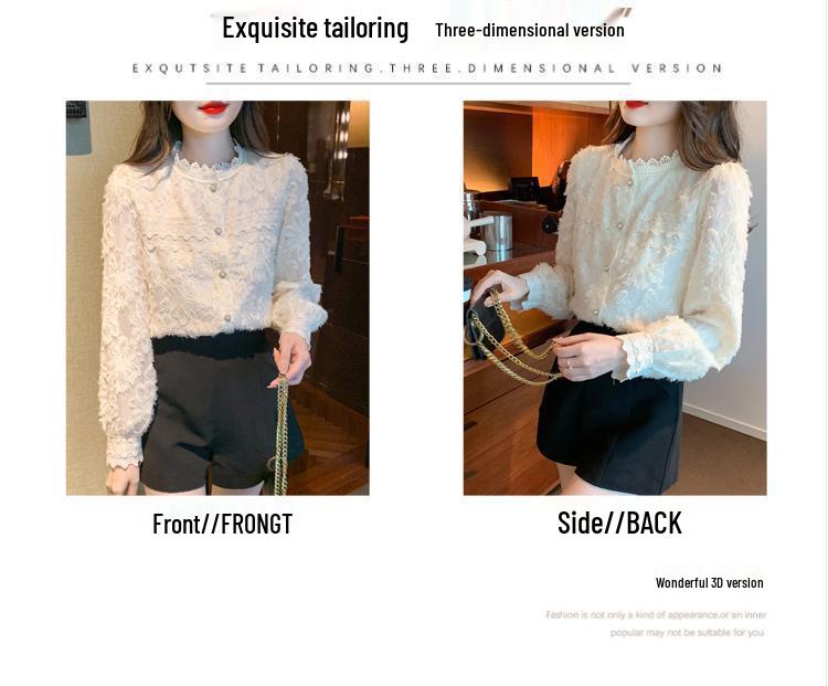 2025 Autumn Velvet Lace Stand Collar Shirt for Women
