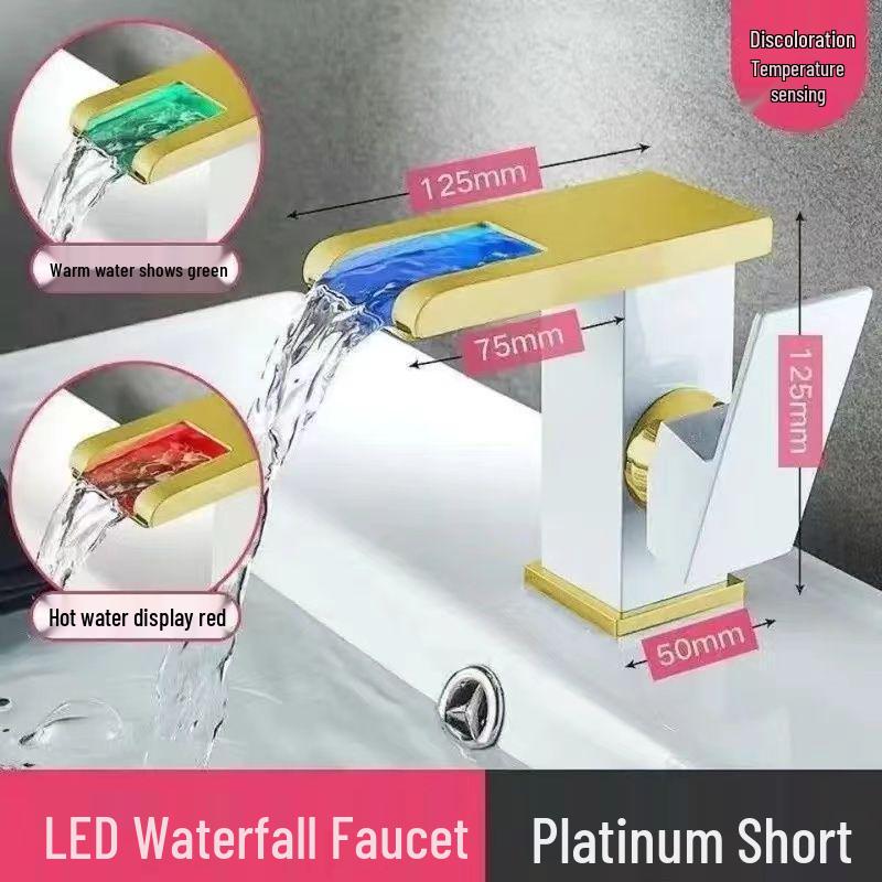 LED Waterfall Faucet for Bathroom Sink - Hot & Cold Water Basin Tap