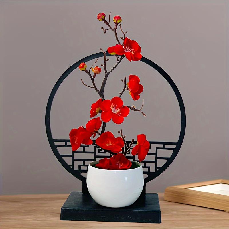 1 Set, Chinese Artificial Plum Blossom Potted Plant, Plastic Fake Bonsai Flower, Indoor and Outdoor Simulation Plant, Includes