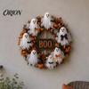 Window Hanging Ornament Halloween Boo Ghost Wreath, Spooky Door Decoration with Pumpkins Wreath And Spider Webs for Front Porch, Farmhouse Wall Decor