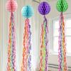 4pcs Rainbow Swirl Tassel Garlands - For Classroom, Ceiling & Party Decorations, Balloon Honeycomb Lanterns for Birthdays & More