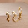 3 Pieces Stainless Steel Hoop Earrings Set For Women Crystal Zircon Huggie Flower Water Drop Trendy Earring Piercing Jewelry