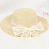 Summer New Lace Bow Straw Hat Flat Top Sunscreen Women's Outdoor Big Brim Sun Hat Sweet Streamer Hat