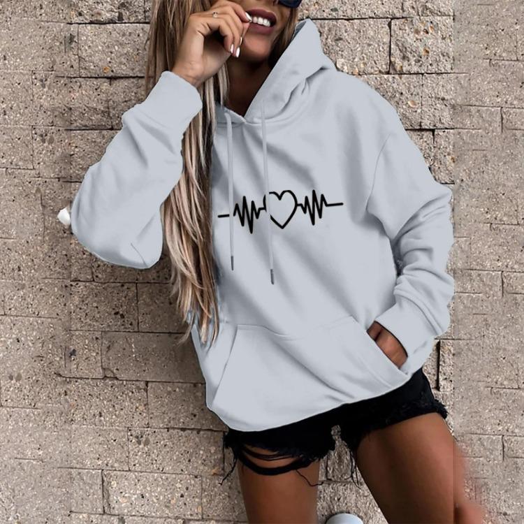 Casual Women Pullover Hooded Sweatshirt Fun Print Sports Fashion Tops Loose Kaixinjiuhao S серый