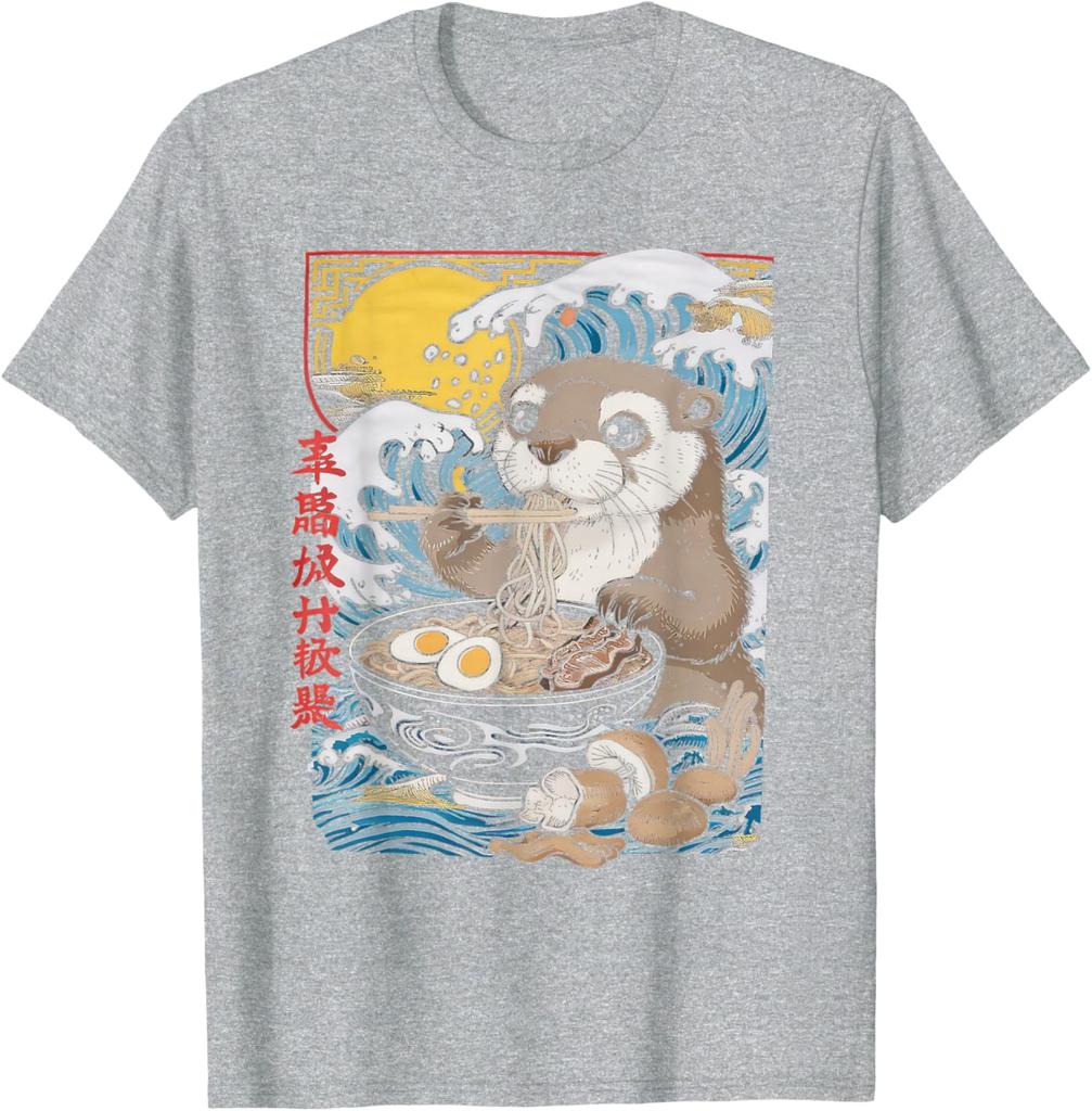 Otter Eating Ramen Graphic Tee Cute Japanese Wave Anime Style TShirt Casual Comfort