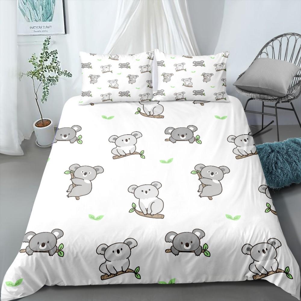 3D Koala Duvet Cover Set Microfiber Cartoon Leaves Baby Bear Australian Wildlife Themed  Bedding Set Queen Size Comforter Cover