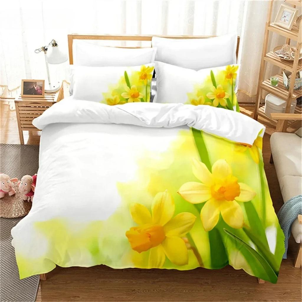 Daisy Queen Bedding Set Flowers Duvet Cover Set Bedding Digital Printing Bed Linen King Size Duvet Cover Set Bedding Sets