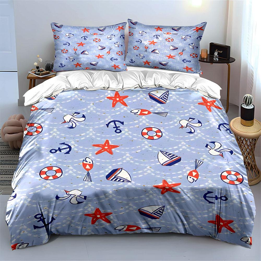 Anchors, starfish, lifebuoys. Bedding sets Duvet cover sets Duvet covers Pillowcases(1 * Duvet Cover 2 * Pillowcases without duvet insert)