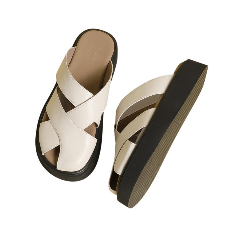 French platform bag head open-toed Roman shoes slippers women's outer wear 2025 summer new lazy half slippers small