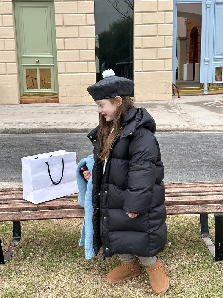 Unisex Dziecięca Jednolita Luźna Ciepła Zimowa Kurtka z Kapturem 90 Biały Puch Kaczy
