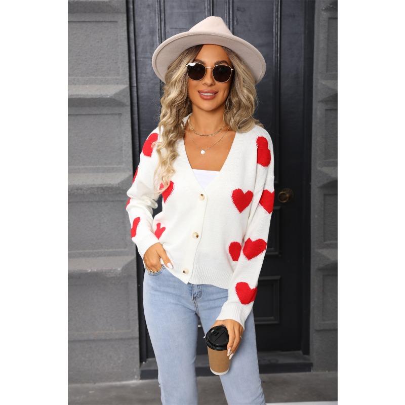Neue Damenbekleidung für Herbst und Winter Strickjacke mit langen Ärmeln in Herzform, Ein vielseitiges dünnes Oberteil für den Valentinstag
