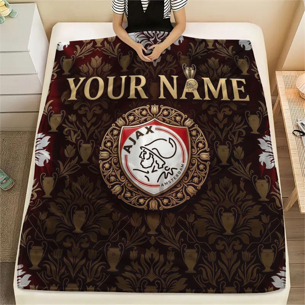 Custom Name,AFC Ajax Printed Flannel Blanket, soft throw for bedroom sofa, washable, Christmas present, great gift.