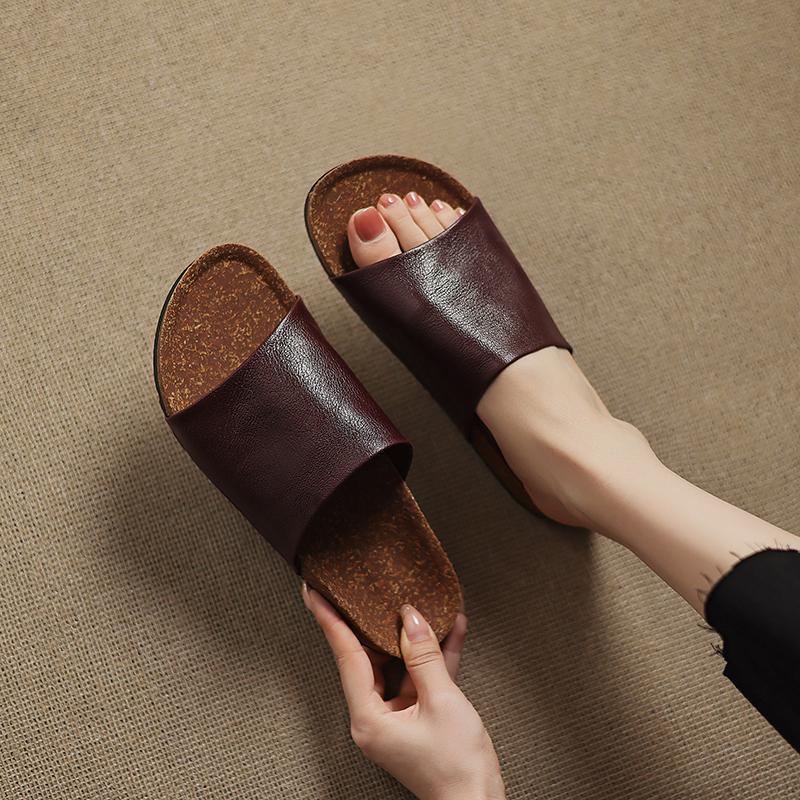 Fashion 2025 New Summer Women Sandals Genuine Leather Women Shoes Open Toe Med Heel Shoes Slippers Beach Modern Slippers