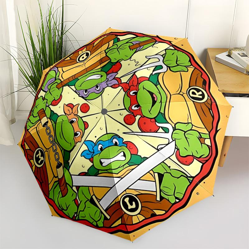 1pz Ombrello Pieghevole Portatile Automatico Apri/Chiudi Tartarughe Ninja Mutanti Adolescenti con Struttura a 8 Stecche per Donna/Uomo, Uso Stagione Unica a0901153