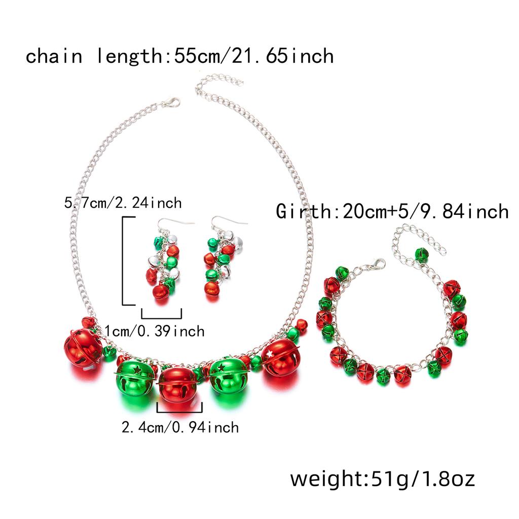Colorful Christmas Bracelet Necklace Earrings Set for Women Jingle Bell Snowman Bracelet Set Festival Party Jewelry Gift