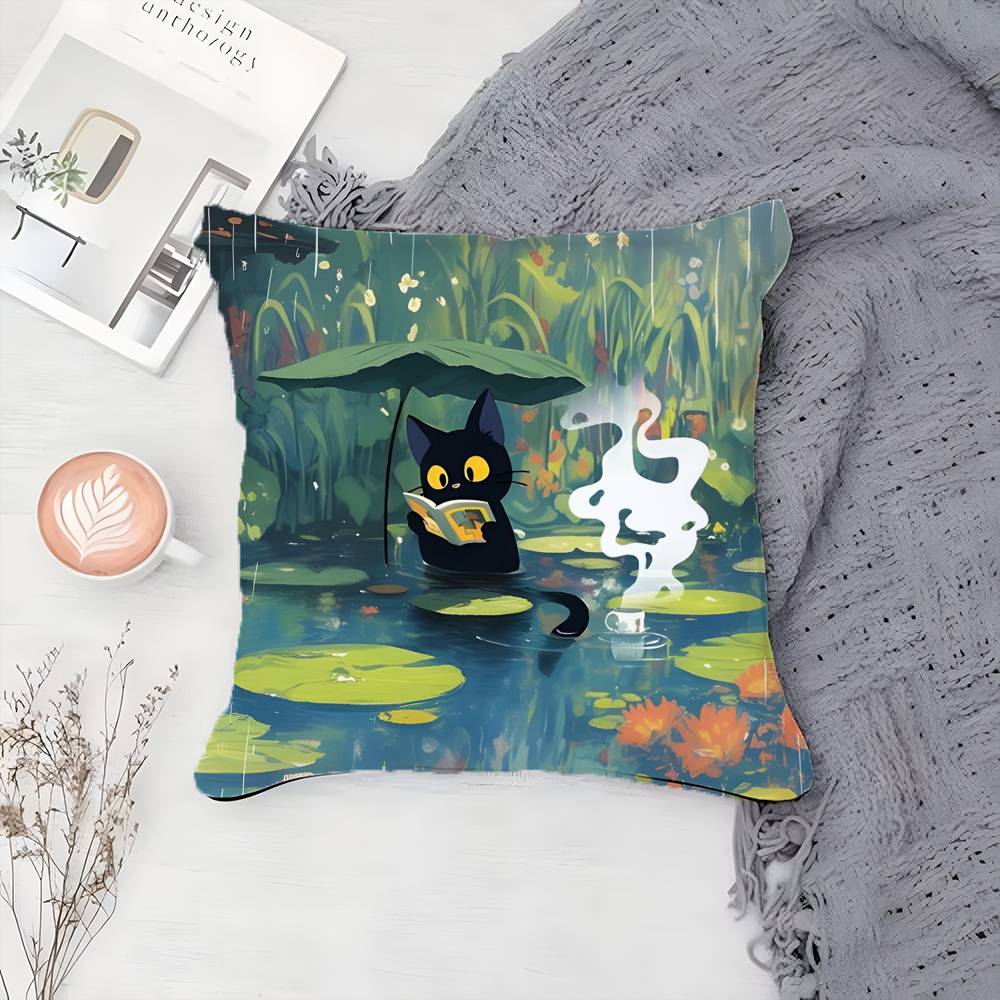 Cartoon Pond River Cat Beautiful Pillow Case Printing Pillowcase Living Room Sofa Cushion Cover Bedroom Room Decor