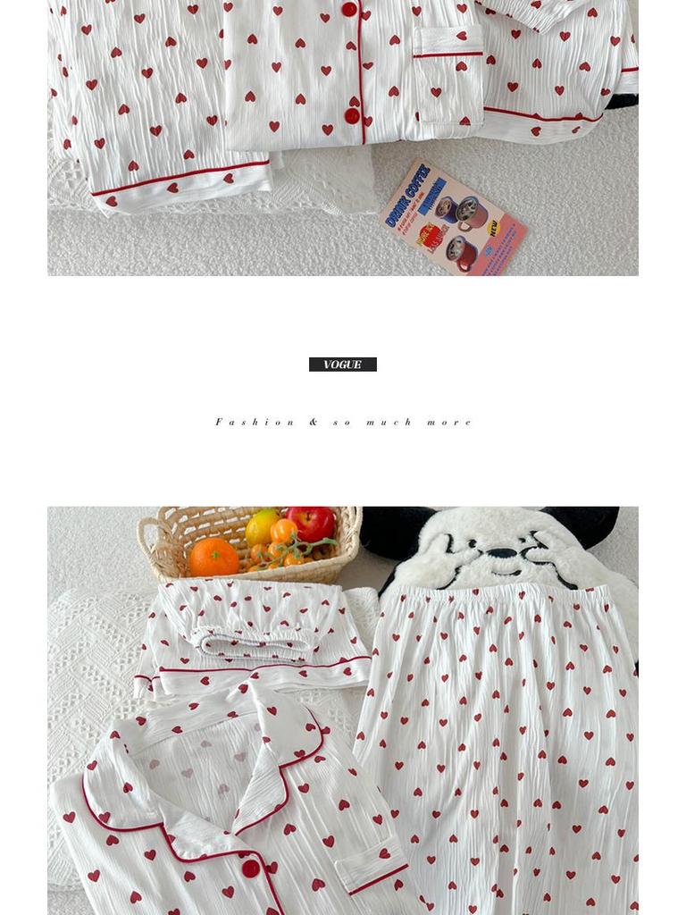 Women's Red Heart Summer Pajama Set - Short-Sleeved, Wearable Outdoors, Three Pieces