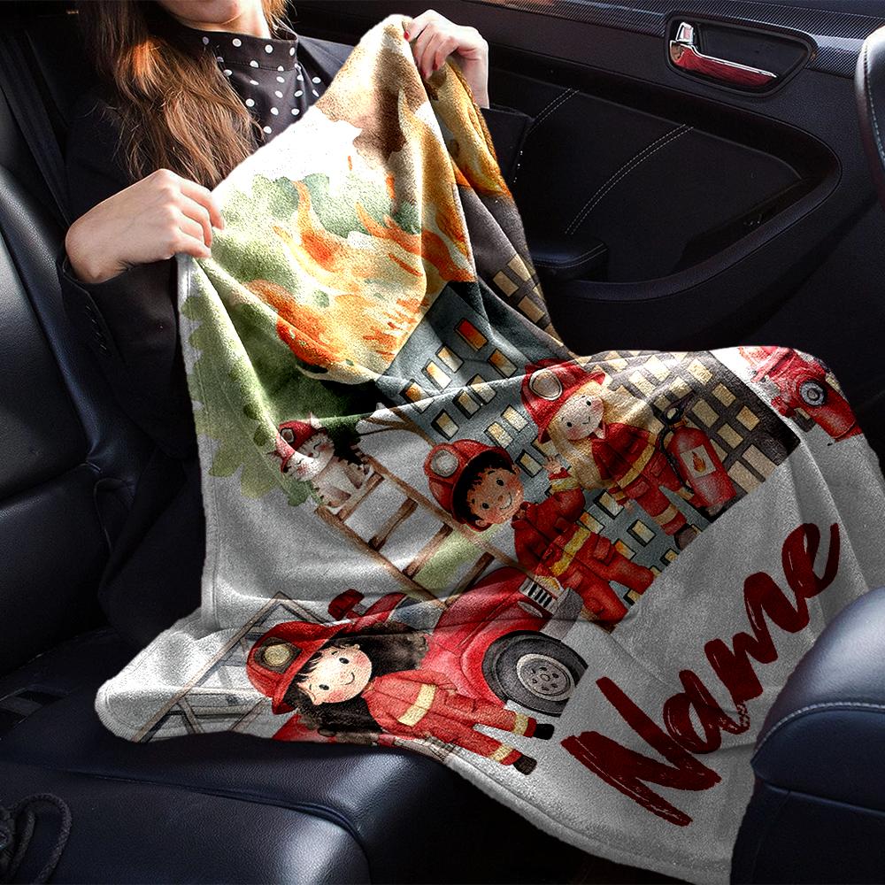 Custom Name firefighters Theme Printed Blanket - Perfect for Couch, Bed, Travel & Outdoor Use | Machine Washable, Cozy & Durable.
