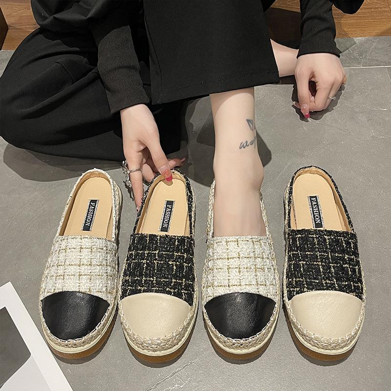 Baotou Halbschuhe Damen Fischer Schuhe Sommer tragen neu flachsohlig vielseitig Ein-Pedal Lazy Halbstütze Einzel Schuhe