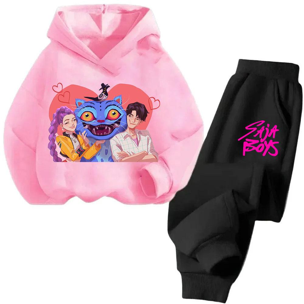 Kpop Hexenjagd Cartoon Mode Jungen Mädchen Lässig Locker Bedruckt Warm Bequemes Hoodie Hosen Set