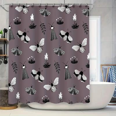 Bee Floral Shower Curtain Rustic Bathroom Decor Waterproof Fabric Customizable Size Options For Home Decoration