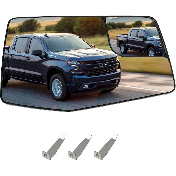 Passenger Right Side Door Heated Mirror Glass With Rear Holder Convex Blind Spot Glass For Chevy Silverado 1500 And GMC Sierra 1500 -2024 Replace#