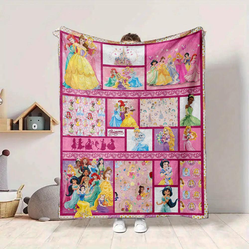 1Pc Princesses Pink Frames Blanket Soft And Comfortable Casual Warm Camping Travel Christmas Halloween Xmas Gift M928440