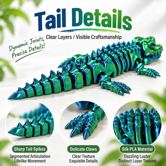 Realistic PLA Animal Model 3D Printed Articulated Crocodile Toy, Flexible Reptile Figure, Fidget Toy for Interactive Sensory Play Stress Relief,