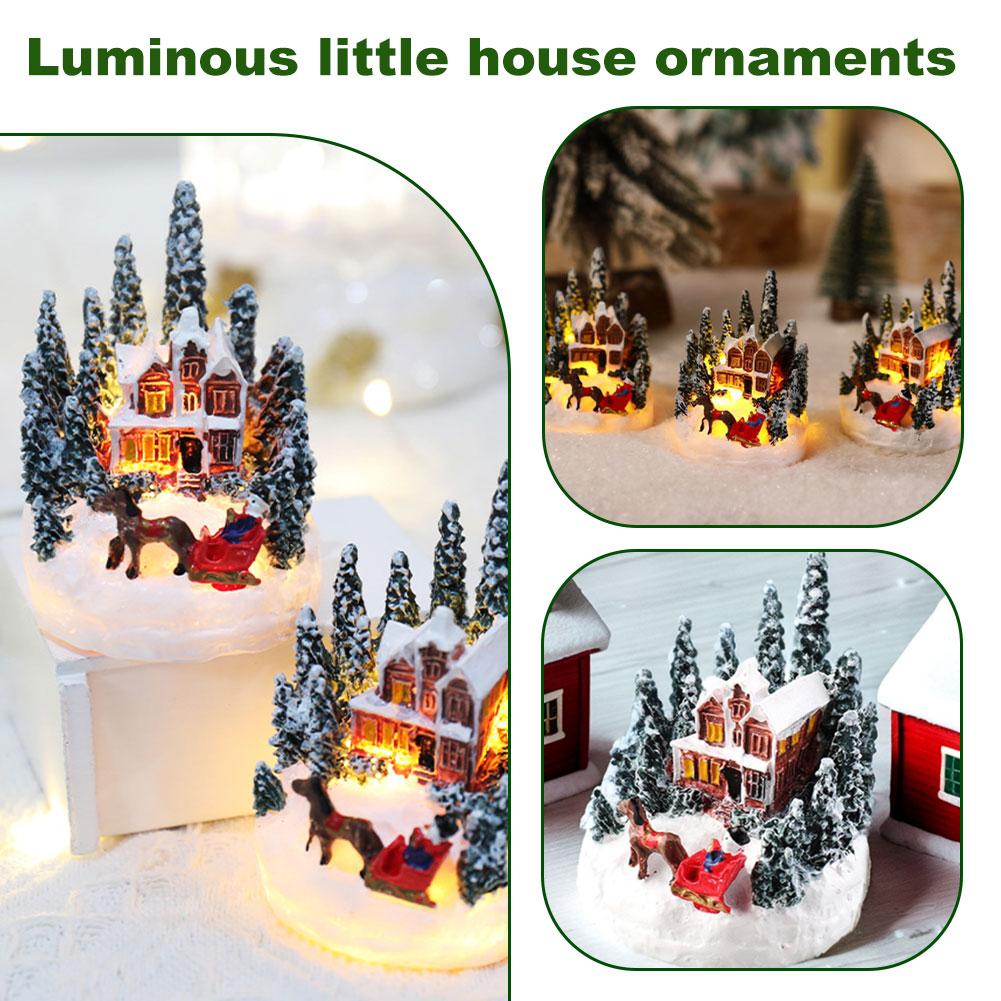 Christmas House Ornament Micro Landscape With LED Light Resin House Resort Decoration Night Light Lamp Sculpture For Xmas Gifts