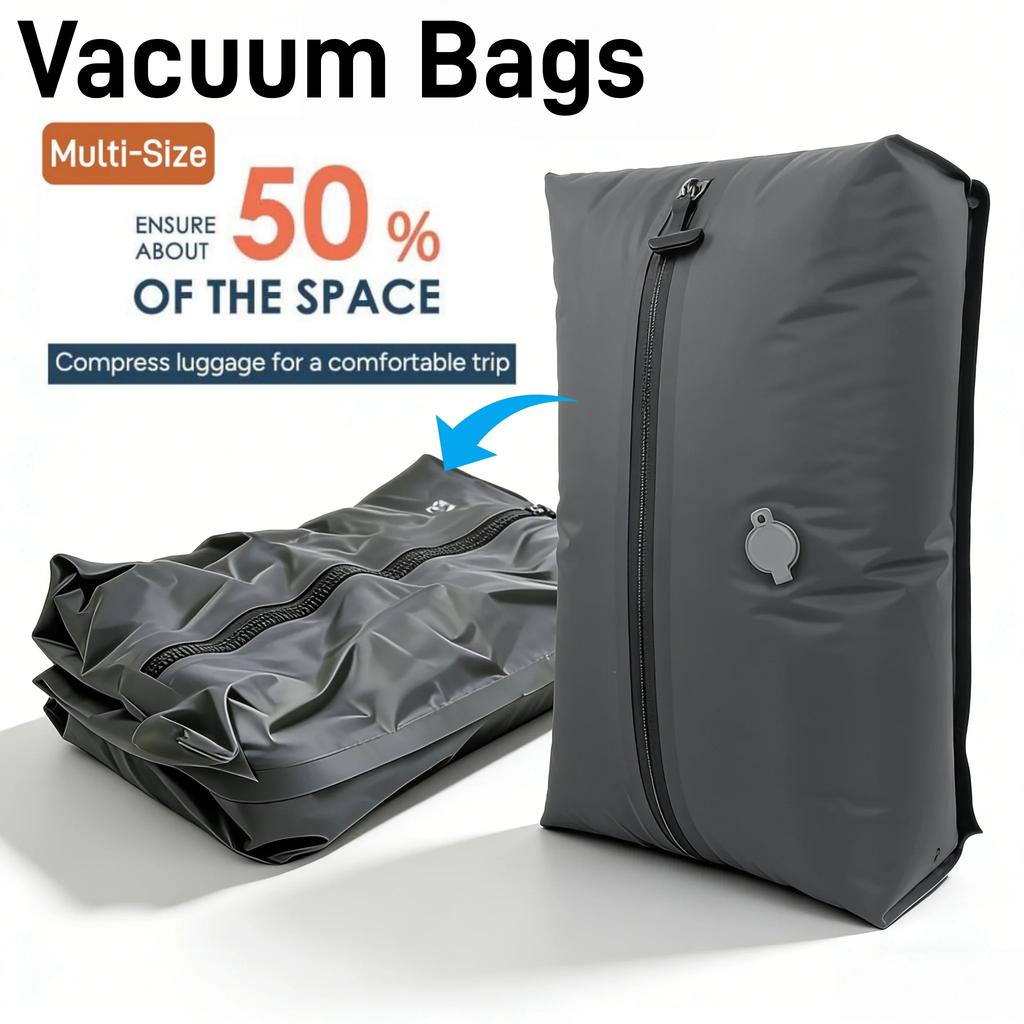 Travel Compression Packing Cubes, Vacuum Sealed Organizer Bags for Luggage, Lightweight Waterproof Clothing Organizers for Men W