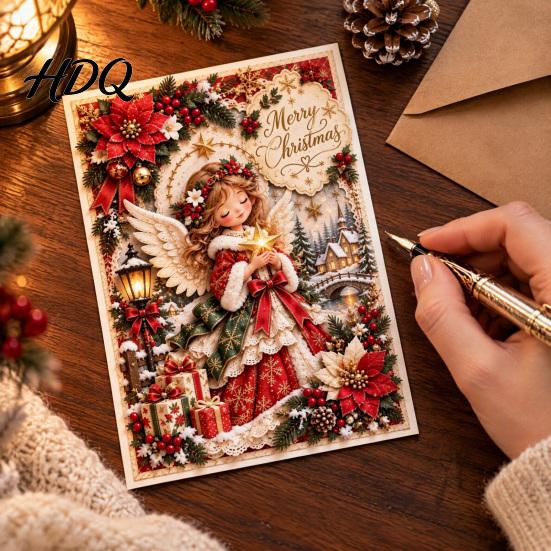 Seasonal Greeting Cards for Family Christmas Card 2D Flat Merry Santa Claus/Elf/Angel/Snowman Card Holiday Gatherings Party Favors Gifts Kids,