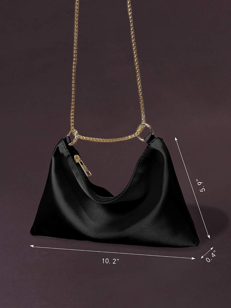 Borsa Sottobraccio da Donna in Raso con Catena - Elegante Pochette da Festa e Cena