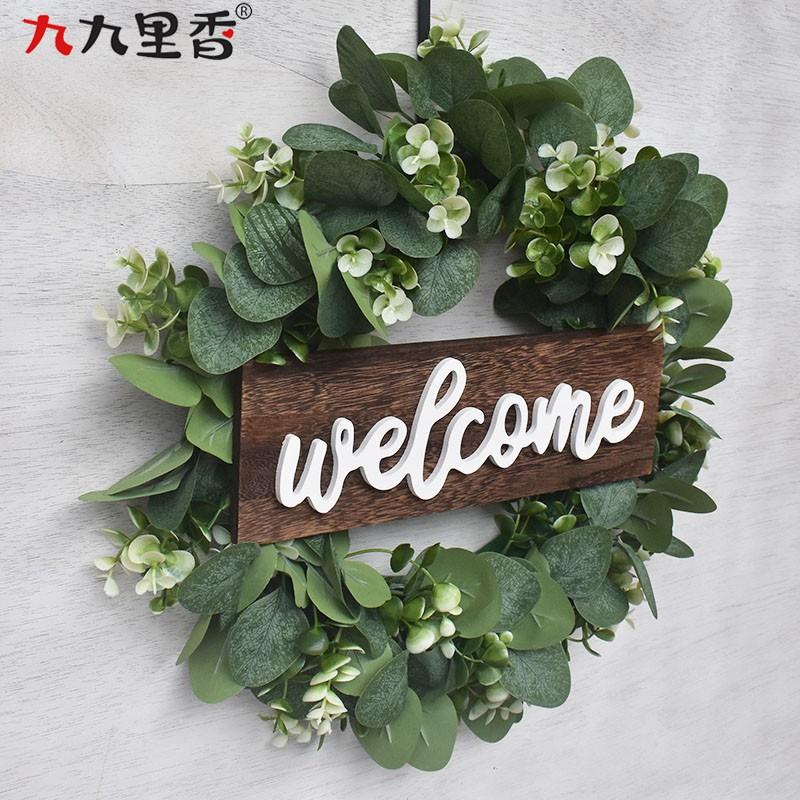 Large Artificial Eucalyptus Wreath With Money Plant Leaves Front Door Decor Welcome Sign Included