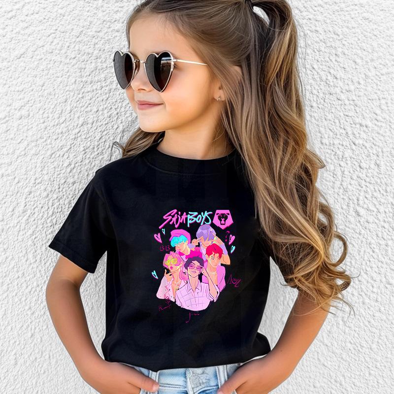 T-Shirts Girls Children's Cartoon Print Fashion Short Sleeve Casual Children's Clothing Top Comfortable