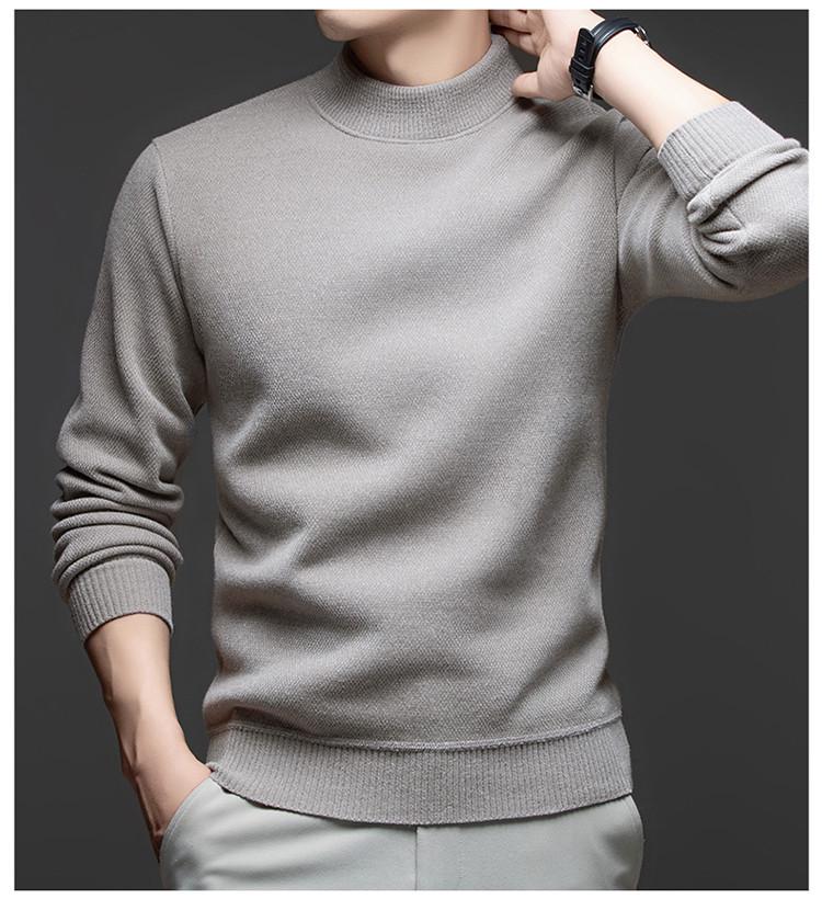 Men's Autumn/Winter Chenille Knit Half-High Neck Velvet-Enhanced Base Layer Sweater