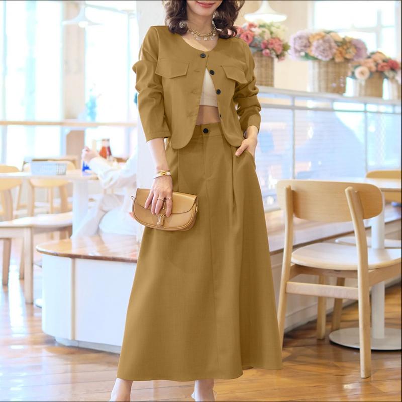 ZANZEA Blusa a Maniche Lunghe da Donna e Gonne Casual Set Completi Due Pezzi