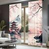 2 szt. Japońskie Zasłony z Motywem Kwitnącej Wiśni i Góry Fuji do Sypialni Salonu Biura Wystroju Domu Design z Tunelami na Drążek