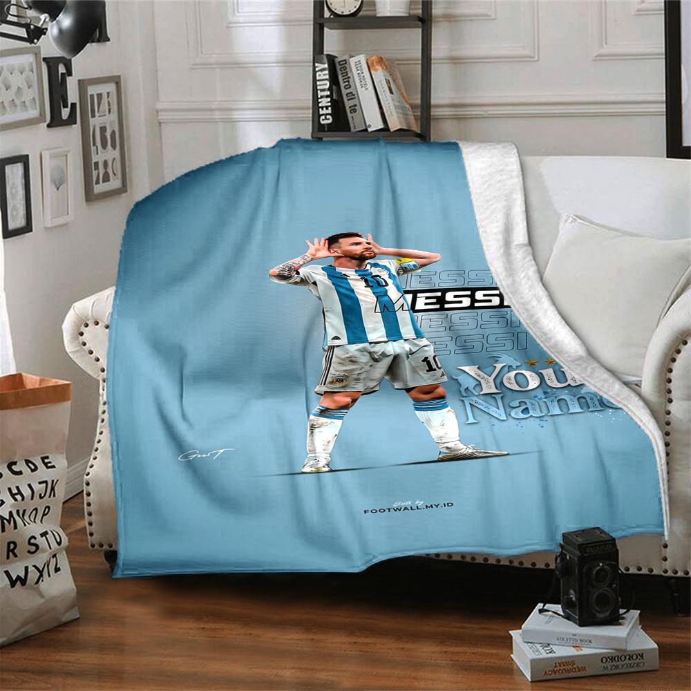 Football Messi Personalized Name Blanket Throw Customizable Blanket Comfortable Great for Picnics Couch Office Chair Sofa All-Season Use