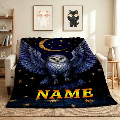 Manta de Franela Personalizada con Nombre Guardián Iluminado por la Luna Manta de Sofá Suave Cálida Cama Decoración del Hogar Regalo Único