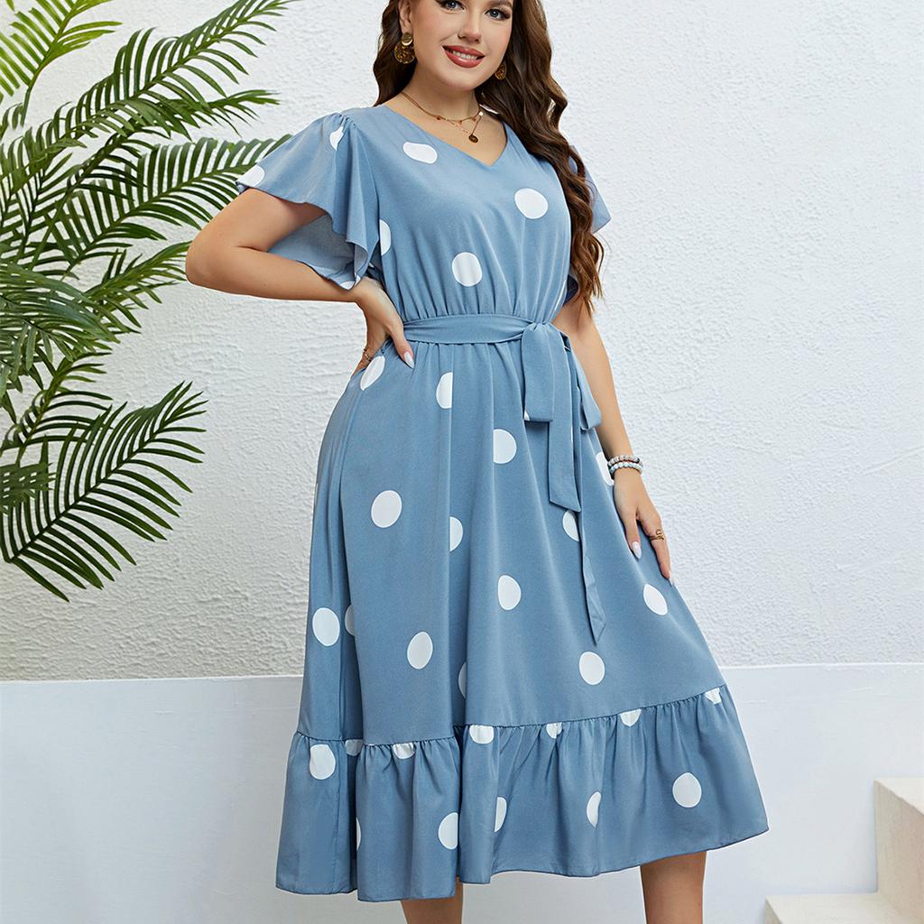 HNXC Damesmode Zomer Lente Korte Mouw V-Hals Hoge Taille Casual Jurken