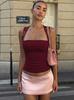 Canottiera da donna senza maniche con scollo quadrato, patchwork in pizzo, vestibilità aderente, estate 2026